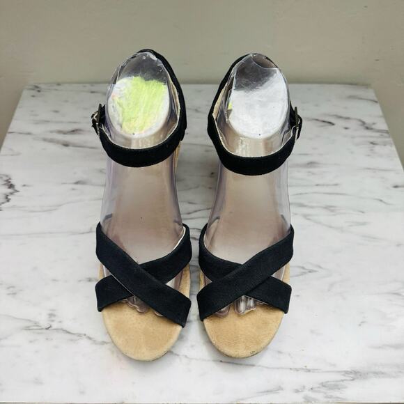 TOMS Clarissa Black Suede Leather Wedge Sandal Women’s Size 8.5 - Picture 3 of 10